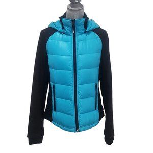 Generation NXT Wear Women's Aqua Black Hooded Down Feather Jacket Large